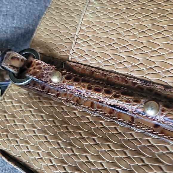 Brahmin Brown Tan Alligator Trim Double Handle Bucket Handbag Purse - Picture 9 of 16